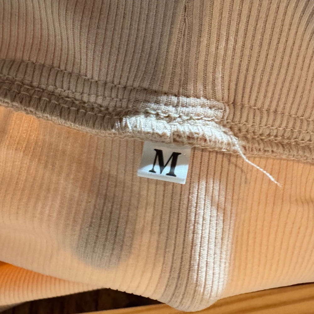 Apricot Beige Off-Shoulder Dress, Ribbed Bodice,‎ Sleeveless Mini Dress, Size M - Picture 4 of 5